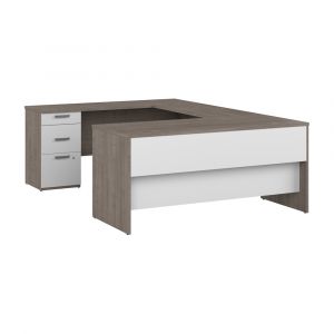 Bestar - Ridgeley 65W U Shaped Desk in Silver Maple & Pure White - 152856-000144
