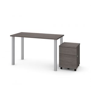 Bestar - Universel 24W 48W X 24D Table Desk with Mobile Pedestal in Bark Grey - 65885-47