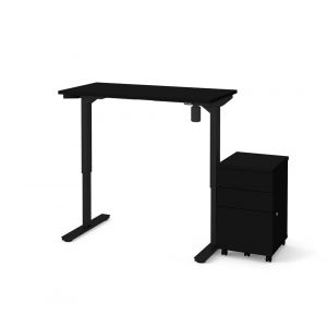 Bestar - Universel 48W X 24D Electric Standing Desk with Assembled Mobile Pedestal in Black - 65843-18