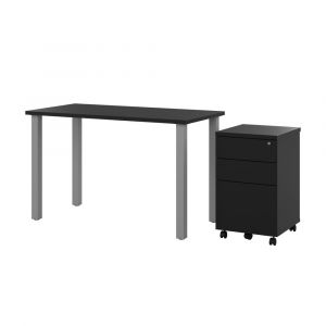 Bestar - Universel 48W X 24D Table Desk with Assembled Mobile Pedestal in Black - 65884-18
