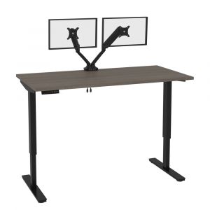 Bestar - Universel 60W X 30D Standing Desk with Dual Monitor Arm in Bark Grey - 165870-000047