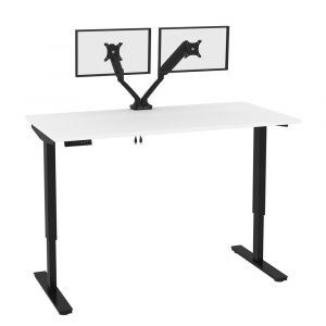 Bestar - Universel 60W X 30D Standing Desk with Dual Monitor Arm in White - 165870-000017