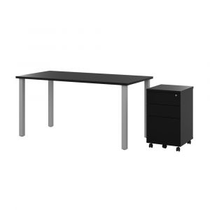 Bestar - Universel 60W X 30D Table Desk with Assembled Mobile Pedestal in Black - 65894-18
