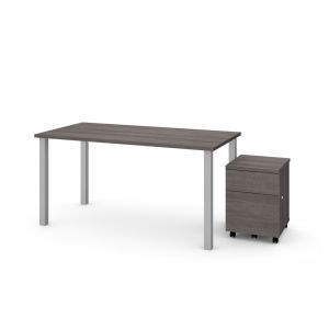 Bestar - Universel 60W X 30D Table Desk with Mobile Pedestal in Bark Grey - 65895-47