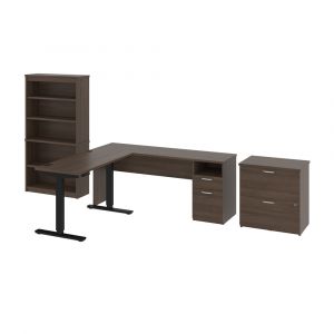Bestar - Upstand 135W 72W L-Shaped Standing Desk with Bookcase and File Cabinet in Antigua - 175853-000052