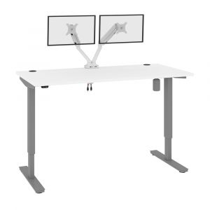 Bestar - Upstand 60W X 30D Standing Desk with Dual Monitor Arm in White - 175870-000017