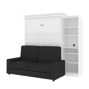 Bestar - Versatile Queen Murphy Bed with Sofa and Shelving Unit (92W) in White - 40780-000017