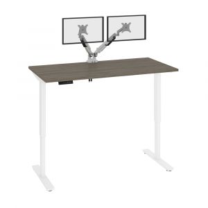 Bestar - Viva 60W X 30D Electric Standing Desk with Monitor Arms in Walnut Grey - 19868-000035
