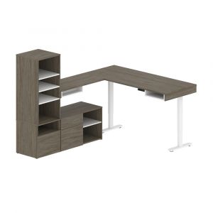 Bestar - Viva 72W L-Shaped Standing Desk with Credenza and Shelving Unit in Walnut Grey & White - 19851-35
