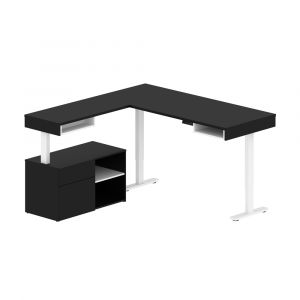 Bestar - Viva 72W L-Shaped Standing Desk with Credenza in Black & White - 19850-18
