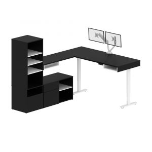 Bestar - Viva Two 72W L-Shaped Standing Desks with Dual Monitor Arms and Storage in Black - 19854-18