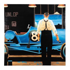 BOBO Intriguing Objects - Vintage Hand Painted Art On Reclaimed Metal - Man Painting Race Car - BI-8061-0006