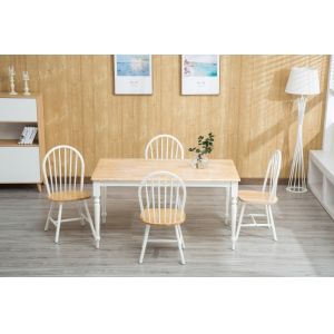 Boraam - 5Pc Farmhouse Dining Set in White and Natural - 80369