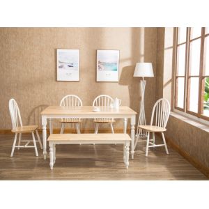 Boraam - 6Pc Farmhouse Dining Set in White and Natural - 86369
