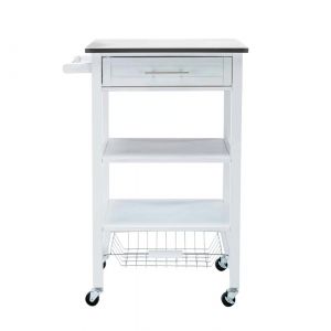 Boraam - Hennington Kitchen Cart With Stainless Steel Top - White Wash - 50661_BOR