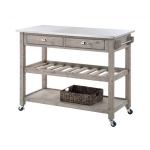 Boraam - Montana Kitchen Island Stainless Steel Top - Light Barnwood Finish - 77520