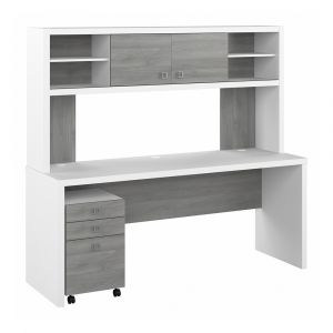 Bush Business Furniture - Echo 72W Computer Desk with Hutch and 3 Drawer Mobile File Cabinet in Pure White and Modern Gray - ECH048WHMG