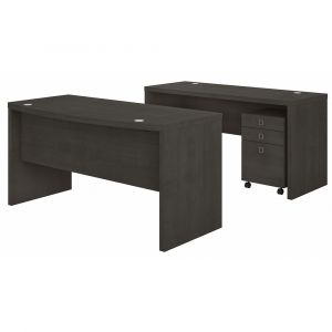 Bush Business Furniture - Echo Bow Front Desk and Credenza with Mobile File Cabinet in Charcoal Maple - ECH010CM