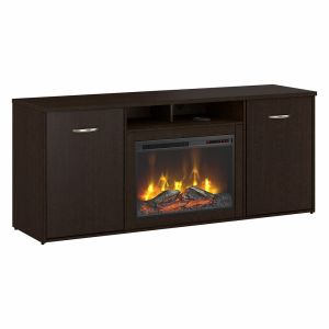 Bush Furniture - 72W Office Storage Cabinet with Doors and Electric Fireplace in Mocha Cherry - CTBS172MRFR-Z