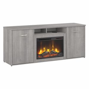 Bush Furniture - 72W Office Storage Cabinet with Doors and Electric Fireplace in Platinum Gray - CTBS172PGFR-Z