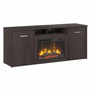 Bush Furniture - 72W Office Storage Cabinet with Doors and Electric Fireplace in Storm Gray - CTBS172SGFR-Z