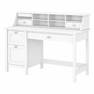 Bush Furniture - Broadview 54W Computer Desk with Drawers and Desktop Organizer in Pure White - BD005WH
