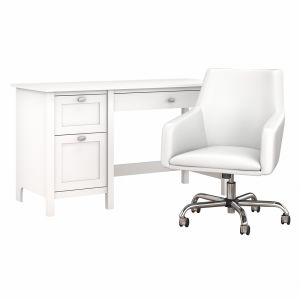Bush Furniture - Broadview 54W Computer Desk and Chair Set in Pure White - BD021WH