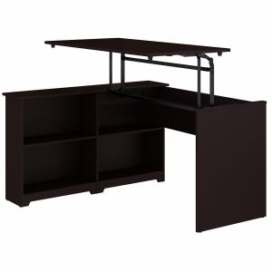 Bush Furniture - Cabot 52W 3 Position Sit to Stand Corner Bookshelf Desk in Espresso Oak - WC31816-03