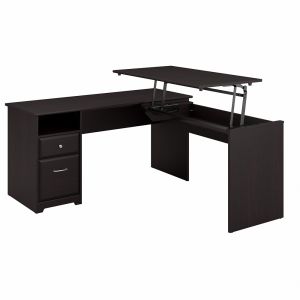 Bush Furniture - Cabot 60W 3 Position L Shaped Sit to Stand Desk in Espresso Oak - CAB043EPO