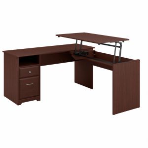 Bush Furniture - Cabot 60W 3 Position L Shaped Sit to Stand Desk in Harvest Cherry - CAB043HVC