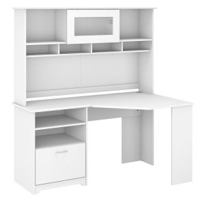 Bush Furniture - Cabot 60W Corner Desk with Hutch in White - CAB008WHN