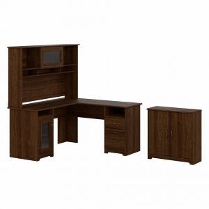 Bush Furniture - Cabot 60W L Shaped Computer Desk with Hutch and Small Storage Cabinet in Modern Walnut - CAB016MW