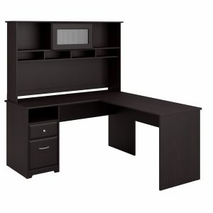 Bush Furniture - Cabot 60W L Shaped Computer Desk with Hutch and Drawers in Espresso Oak - CAB046EPO