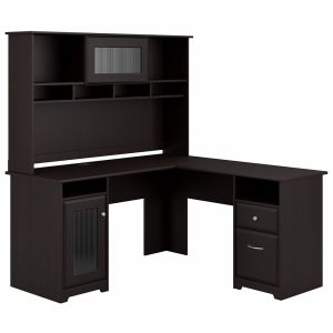 Bush Furniture - Cabot 60W L Shaped Computer Desk with Hutch in Espresso Oak - CAB001EPO