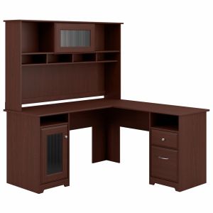 Bush Furniture - Cabot 60W L Shaped Computer Desk with Hutch in Harvest Cherry - CAB001HVC