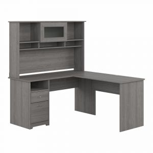 Bush Furniture - Cabot 60W L Shaped Computer Desk with Hutch and Drawers in Modern Gray - CAB046MG