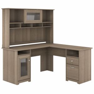 Bush Furniture - Cabot 60W L Shaped Computer Desk with Hutch in Ash Gray - CAB001AG