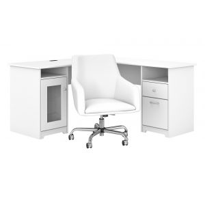 Bush Furniture - Cabot 60W L Shaped Computer Desk with Mid Back Leather Box Chair in White - CAB059WHN