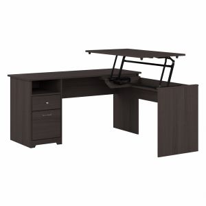 Bush Furniture - Cabot 60W Single Pedestal Desk w Sit to Stand Return in Heather Gray - CAB043HRG