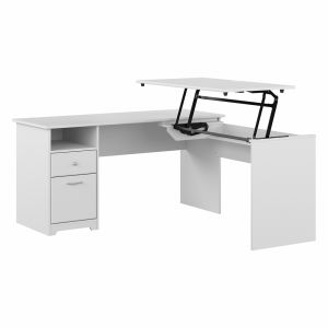 Bush Furniture - Cabot 60W Single Pedestal Desk w Sit to Stand Return in White - CAB043WHN