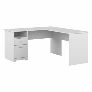 Bush Furniture - Cabot 60W Single Pedestal L Desk in White - CAB044WHN