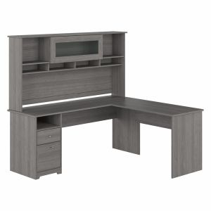 Bush Furniture - Cabot 72W L Shaped Computer Desk with Hutch and Drawers in Modern Gray - CAB053MG