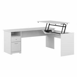 Bush Furniture - Cabot 72W Single Pedestal Desk w Sit to Stand Return in White - CAB050WHN