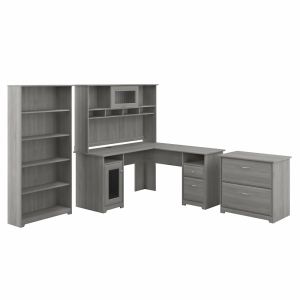 Bush Furniture - Cabot L Shaped Desk with Hutch, Lateral File Cabinet and 5 Shelf Bookcase in Modern Gray - CAB010MG