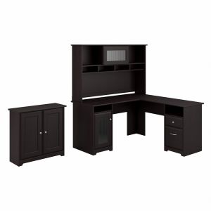 Bush Furniture - Cabot L Shaped Desk with Hutch and Small Storage Cabinet with Doors in Espresso Oak - CAB016EPO