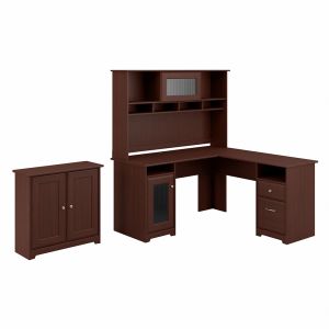 Bush Furniture - Cabot L Shaped Desk with Hutch and Small Storage Cabinet with Doors in Harvest Cherry - CAB016HVC