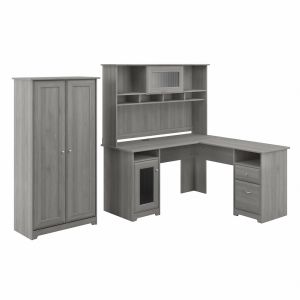 Bush Furniture - Cabot L Shaped Desk with Hutch and Tall Storage Cabinet with Doors in Modern Gray - CAB017MG