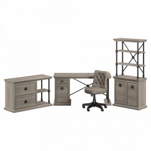 Bush Furniture - Coliseum 60W Designer Desk and Chair Set with Lateral File Cabinet and Bookcase with Doors in Driftwood Gray - CSM003DG