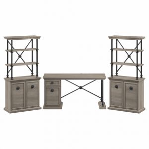 Bush Furniture - Coliseum 60W Designer Desk with (Set of 2) Bookcases with Doors in Driftwood Gray - CSM004DG