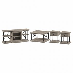 Bush Furniture - Coliseum Living Room Set with 60W TV Stand, Coffee Table, and (Set of 2) End Tables in Driftwood Gray - CSM008DG